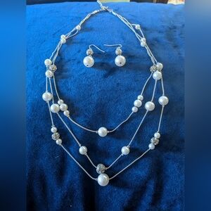 Layered pearl and rhinestone set